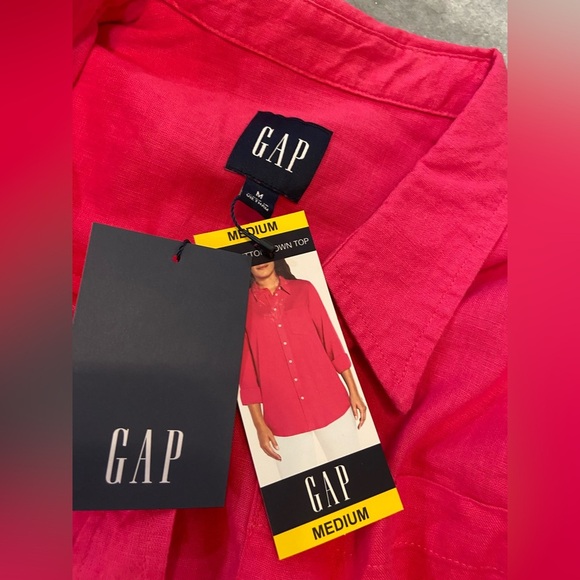 NWT Gap Hot Pink Linen Blend Button Down Collared Shirt Soft Breathable Size S - Picture 11 of 12